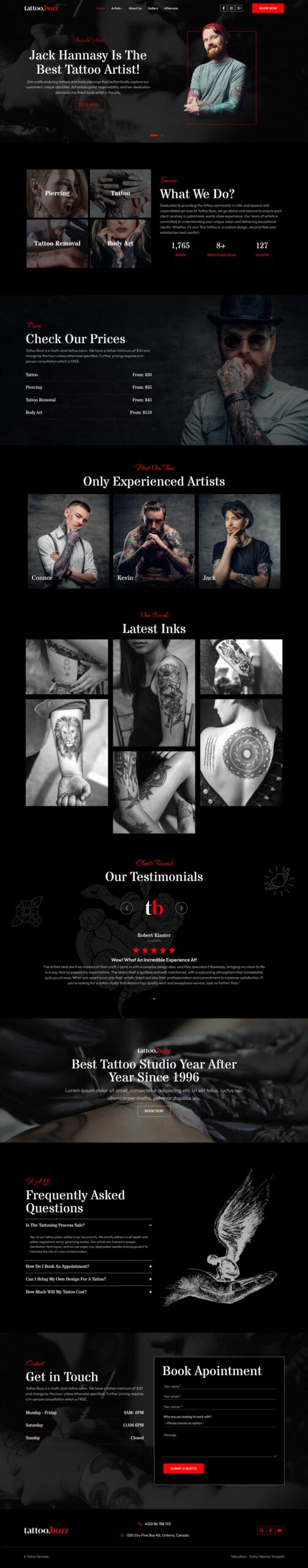 Tattoo Studio Website Template | WordPress Theme for Tattoo Salon