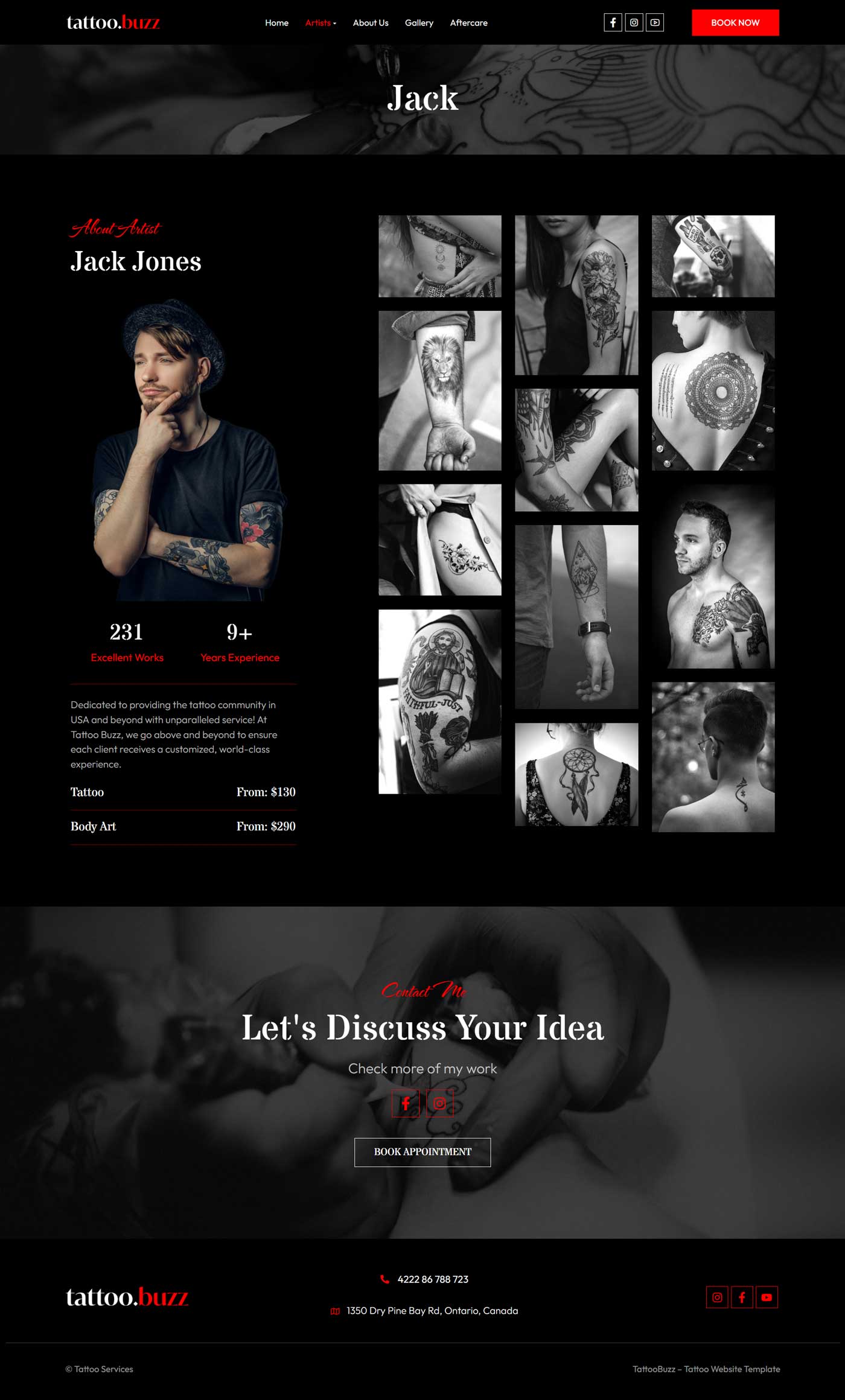 Tattoo Studio Website Template | WordPress Theme for Tattoo Salon