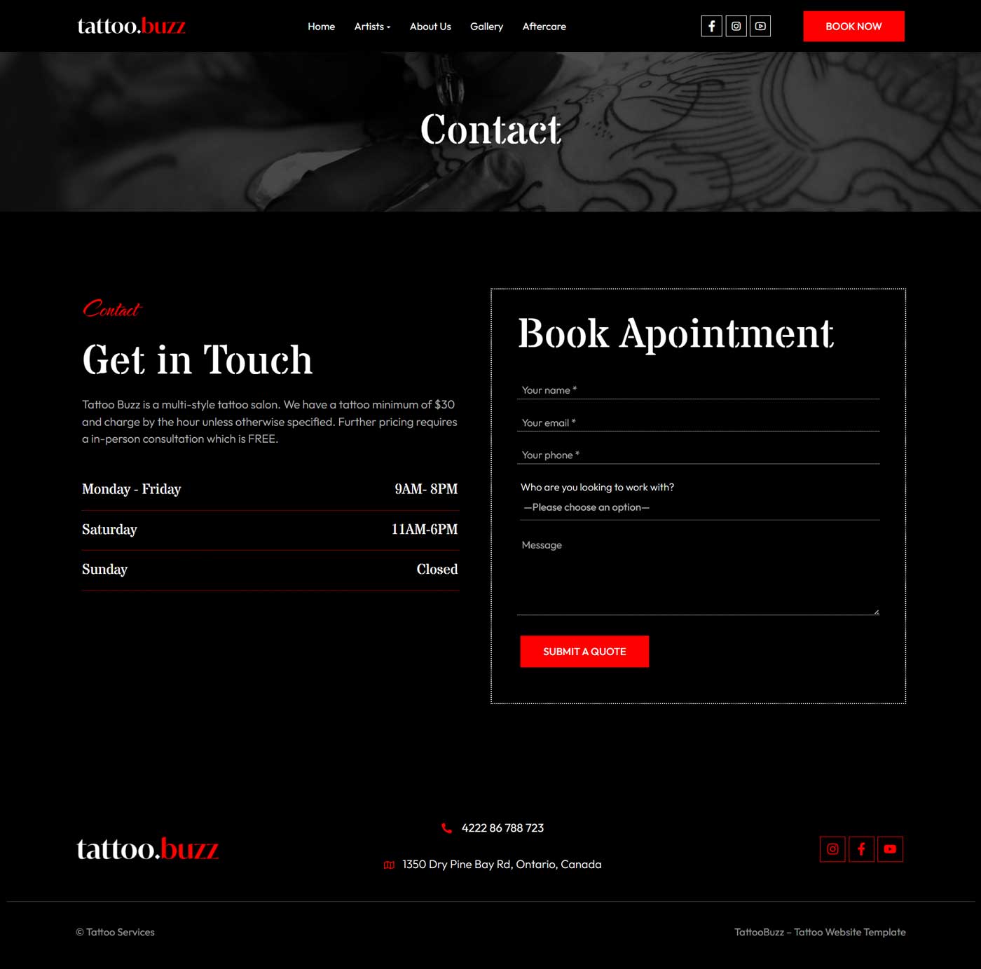 Tattoo Studio Website Template | WordPress Theme for Tattoo Salon