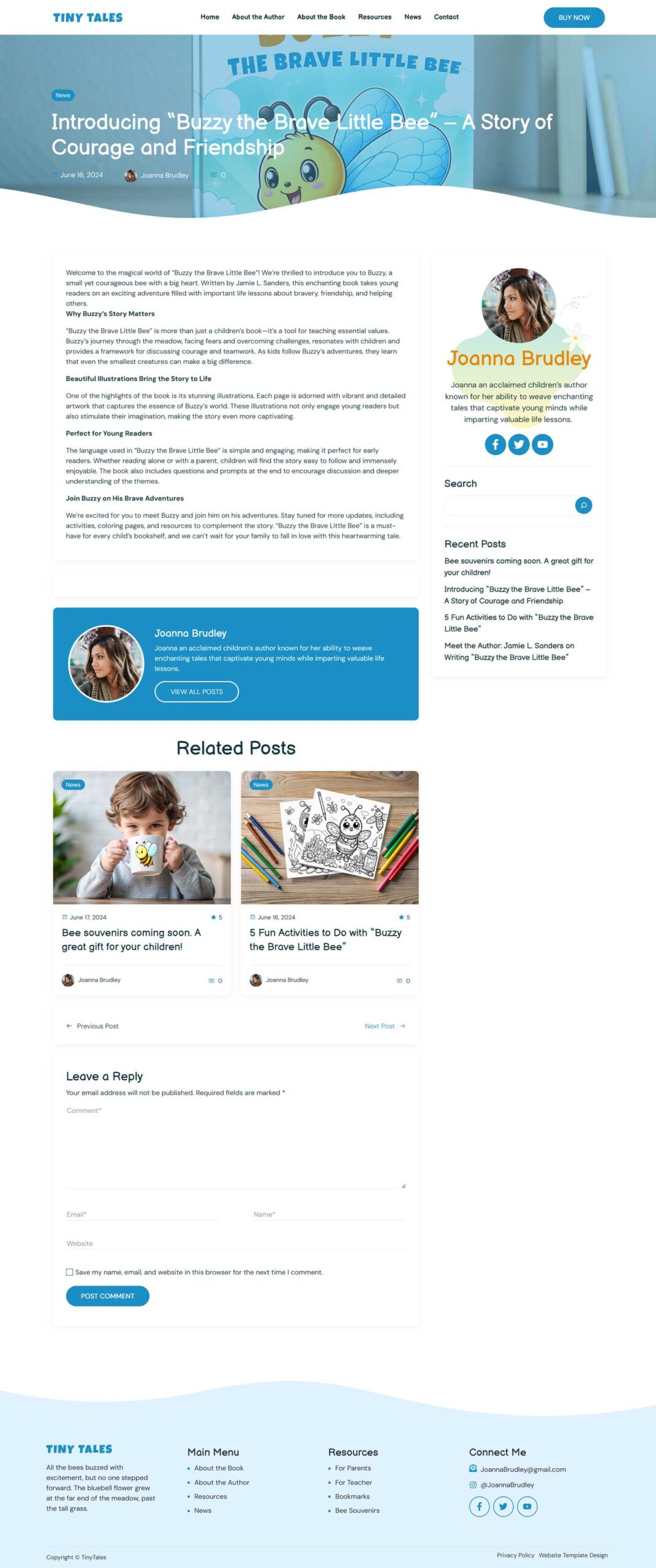 Book Author Website Template for Children's Book | WordPress Theme for Children's Book Author